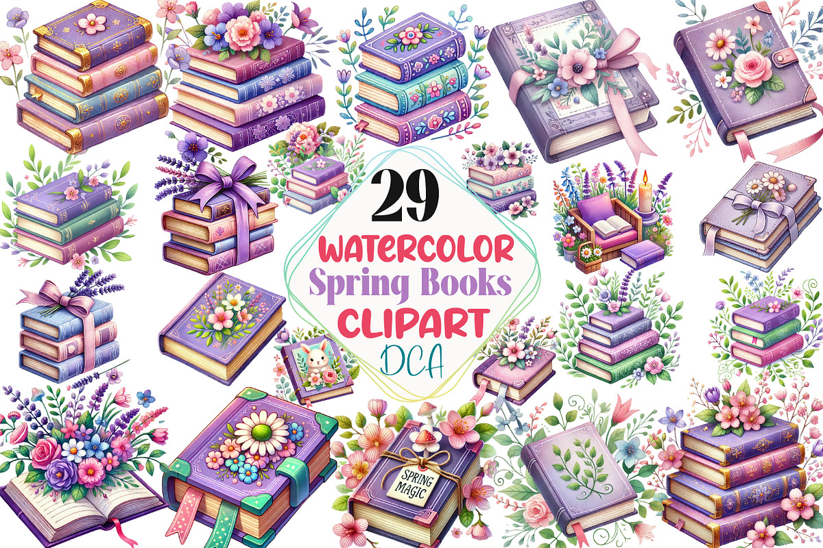 Spring Books Clipart, Purple Books P, an Illustration by DreamCafeArt (Photo 1 of 5)