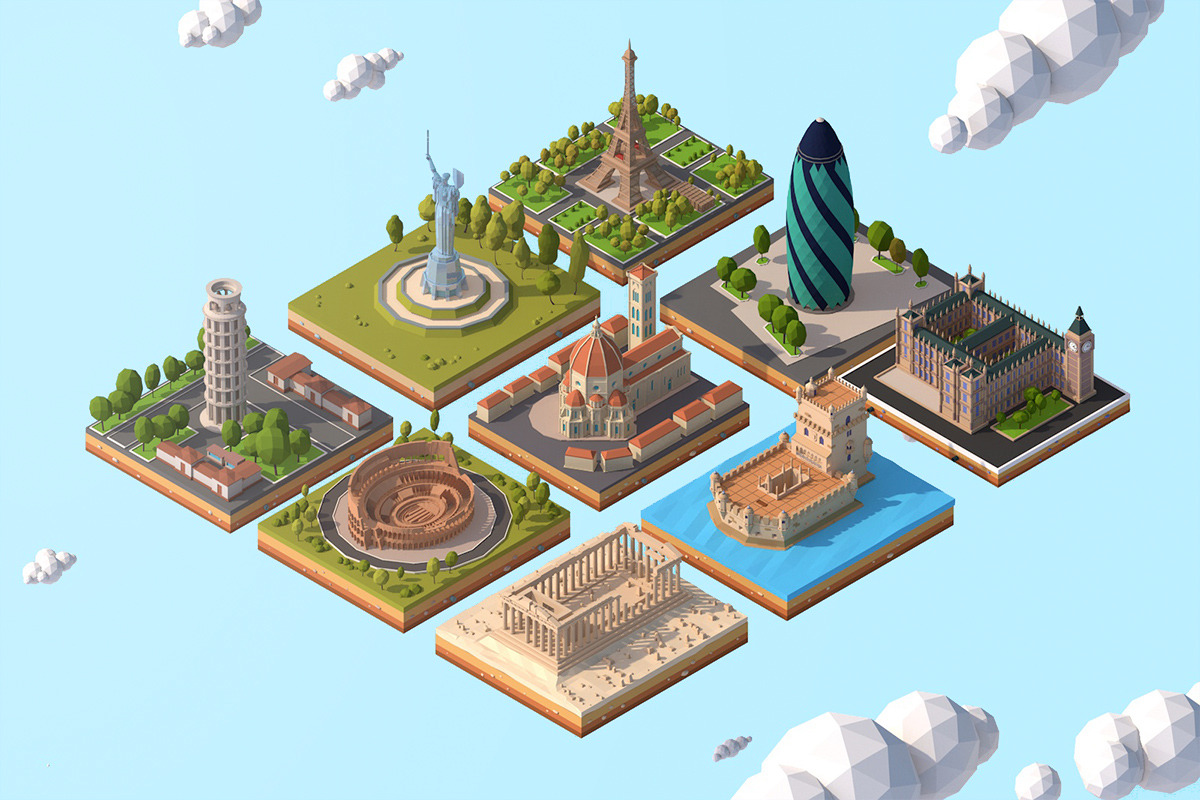 Polygonia Cartoon Low Poly Landmarks, a 3D by Anton Moek (Photo 4 of 7)