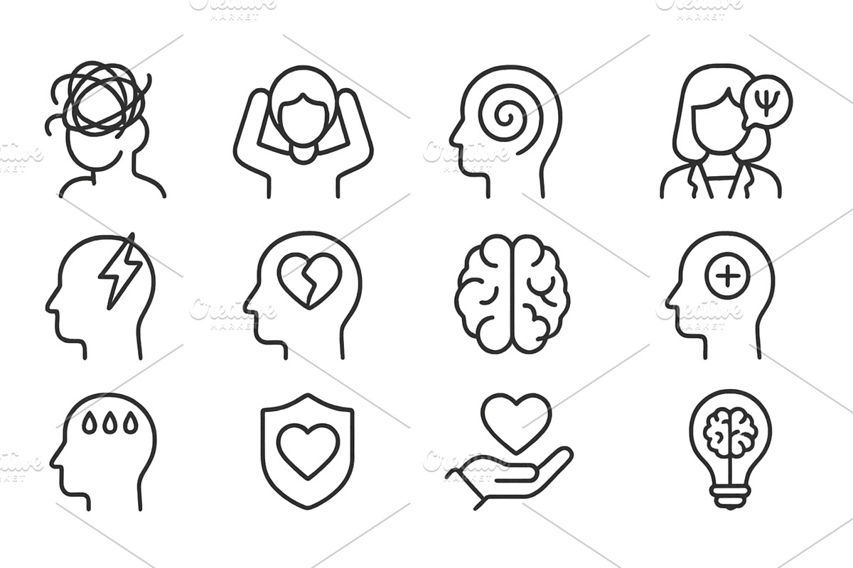 Mental health icons represent, an Education Illustration by ZinetroN