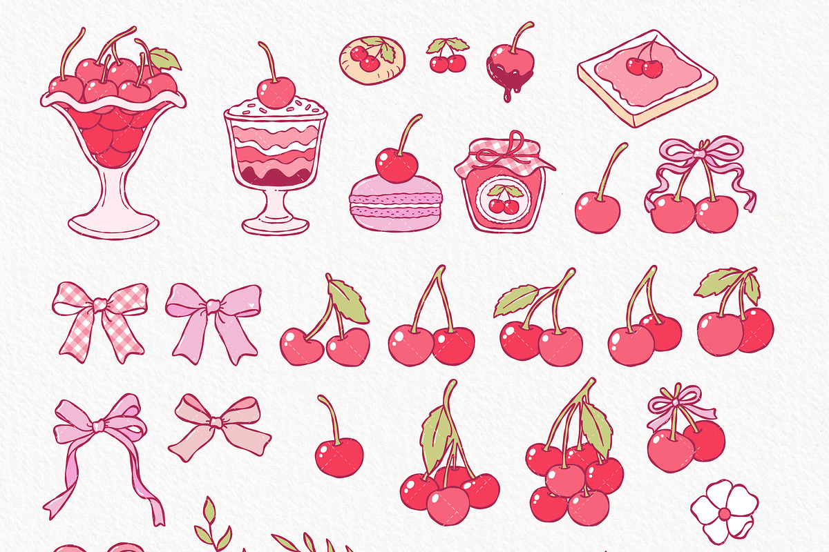 Coquette Cherries Clipart Bundle, a Seasonal Illustration by TitaLivingArt (Photo 5 of 10)