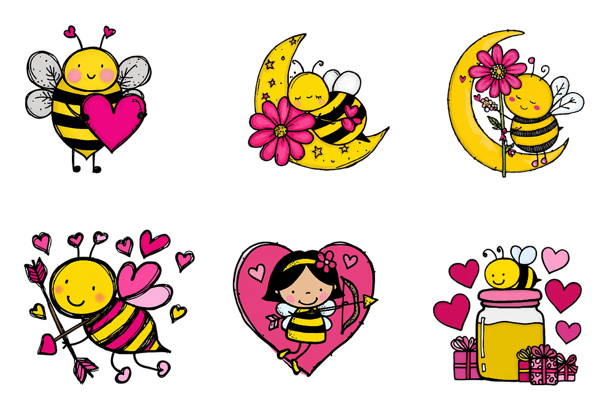 Watercolor Bees Valentine Clipart, an Illustration by CreationArt (Photo 3 of 5)