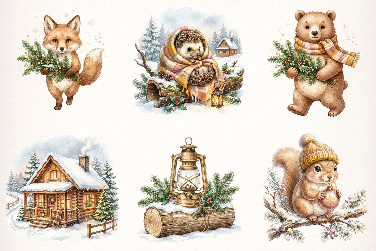 Watercolor Christmas Cabin Clipart, a Transportation Illustration by Digital Artistic99 (Photo 2 of 8)