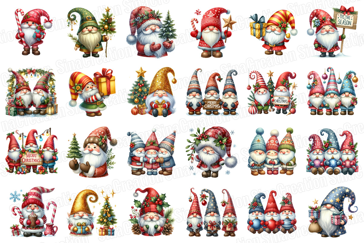 Christmas Gnome Clipart Bundle, an Illustration by SinaCreation (Photo 2 of 7)