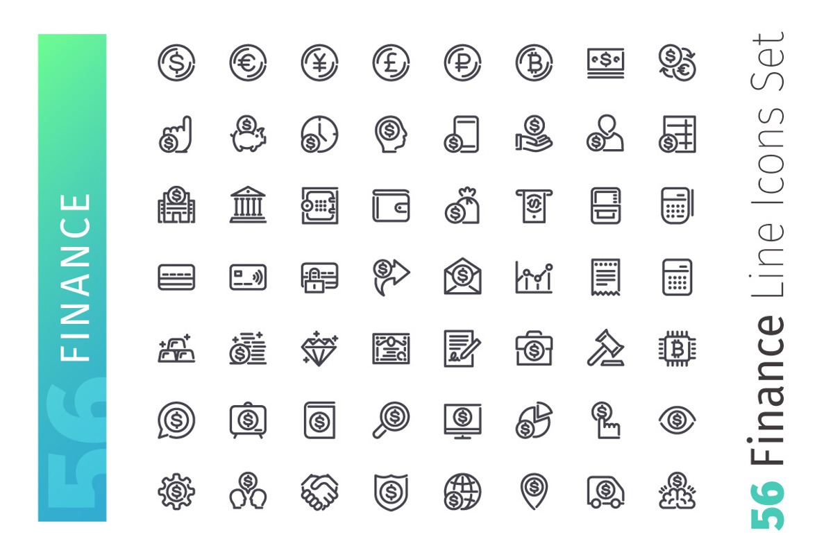 Finance Line Icons Set, an Outline Icon by Voysla's Shop (Photo 2 of 4)