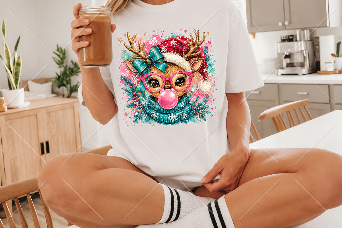 Pink Bubblegum Reindeer Christmas, a Seasonal Illustration by Canvas Craft (Photo 2 of 6)