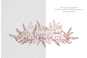 Burgundy Vintage Christmas Line Art, a Decorative Illustration by AlenaVlasko stock Market (Thumbnail 2 of 7)