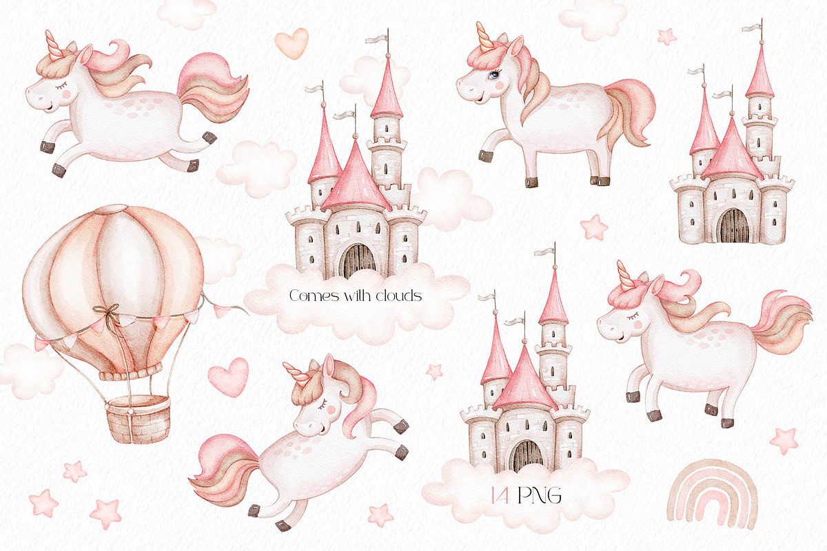 Unicorn Sweet Dreams Set, an Object Illustration by Eva Katerina (Photo 3 of 8)