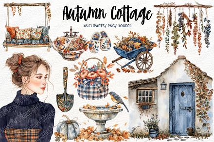 Autumn Cottage Watercolor Clipart