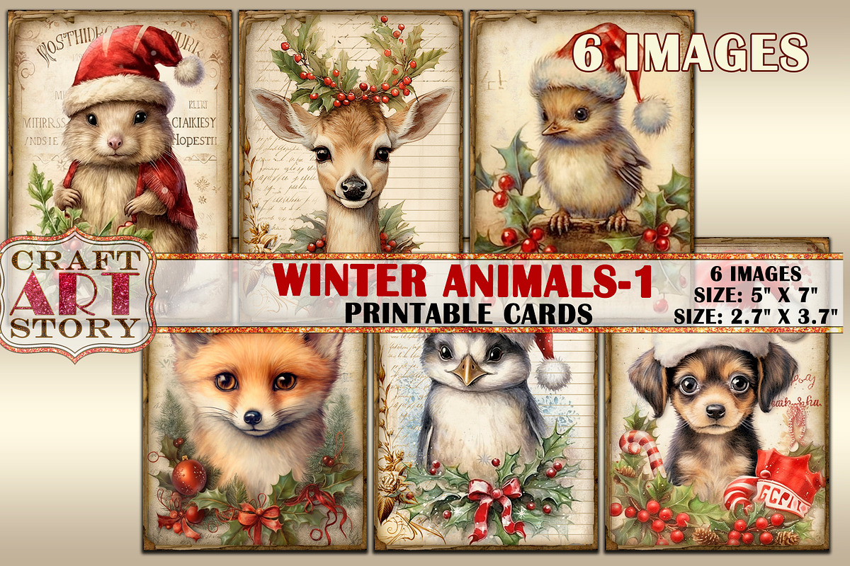 Vintage Christmas animals set Bundle, an Animal Illustration by CraftArtStory (Photo 2 of 5)
