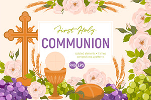 First Holy Communion. Vector set