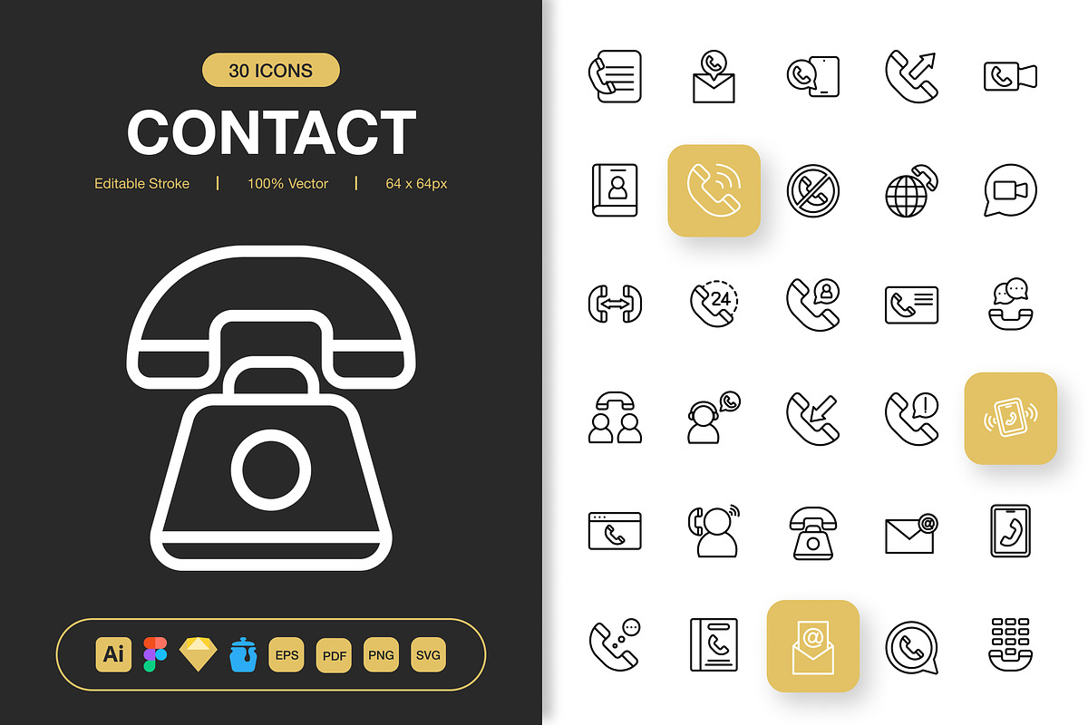 Contact Icons, an Outline Icon by Spacepixel Creative