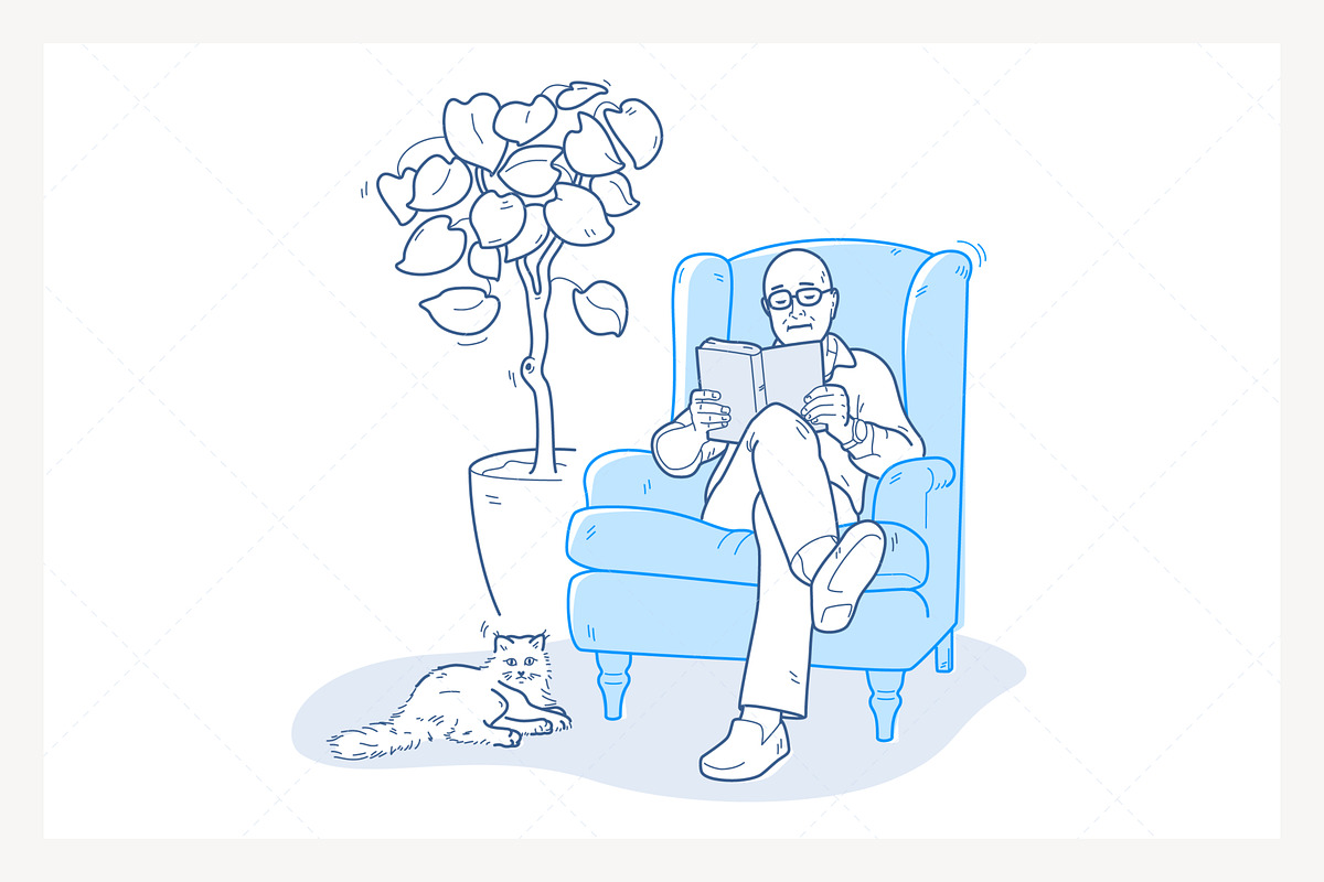 Elder Reading Book on Armchair Cat, a Graphic by PixelBender (Photo 1 of 5)