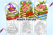 Books with Flowers Coloring Book, a Decorative Illustration by Design Station (Thumbnail 2 of 3)