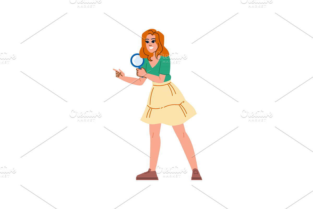 Woman holding magnifying glass and, an Illustration by pikepicture