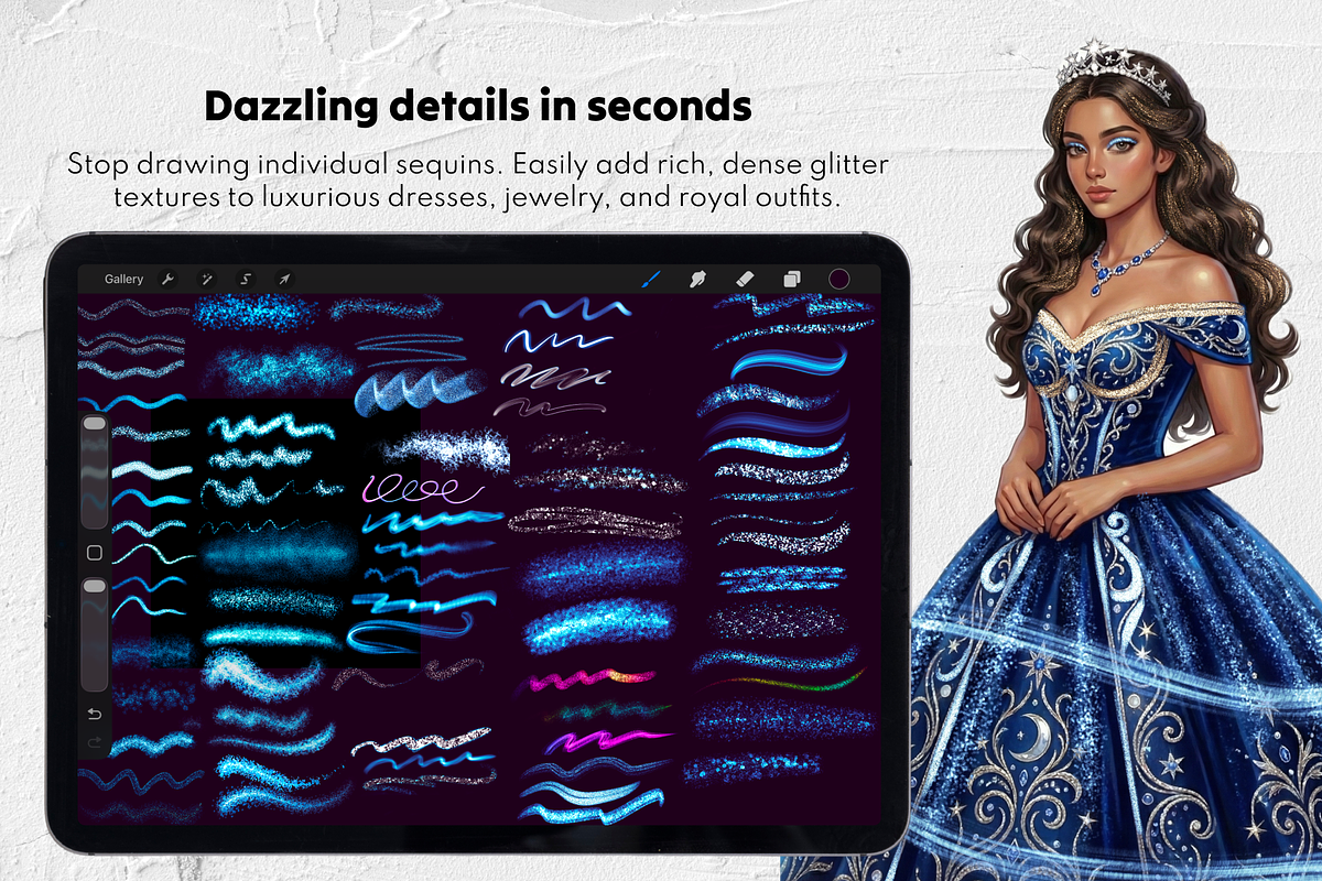 70 Glitter & Shimmer Procreate Brush, a Brush Add-On by Selentaori Studio (Photo 4 of 10)
