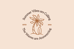 Summer vibes palmtree surfboard logo, a Branding & Logo Template by Signatoro