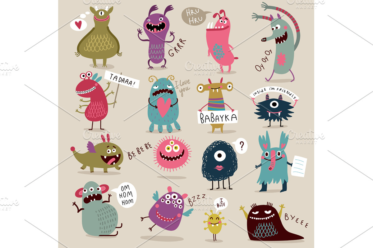 Set of funny monsters, an Illustration by Anna Guz's Store (Photo 3 of 4)