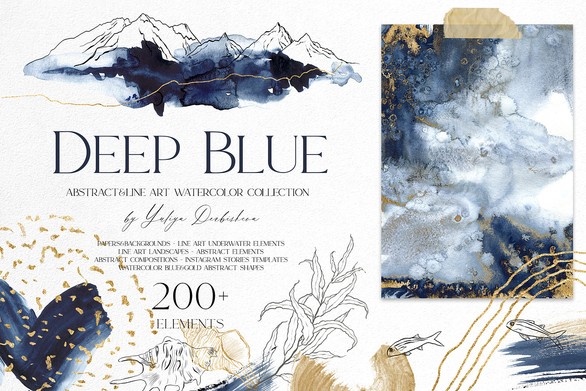 Deep blue watercolor backgrounds, a Texture Graphic by Yuliya Derbisheva (Photo 1 of 14)