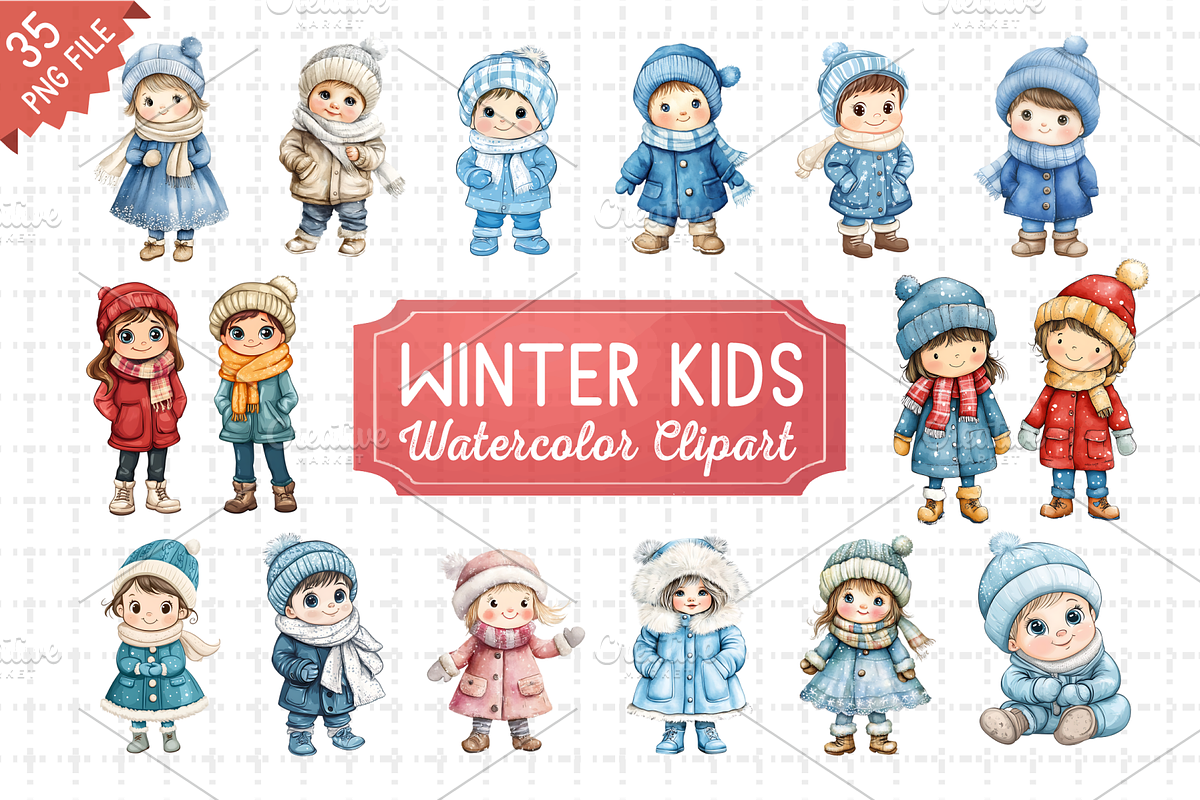 Kids in Winter Watercolor Bundle PNG, an Illustration by RaiihanCrafts