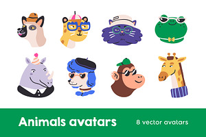 Cute, Funny Animals Avatars Set