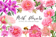 Watercolor Pink Flowers, an Illustration by Katya Zlobina (Thumbnail 1 of 9)