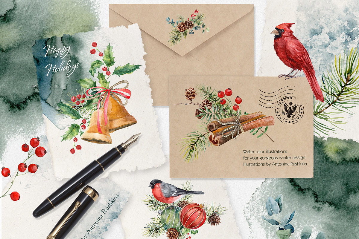 Christmas watercolor clipart, a Seasonal Illustration by RushkinaAntonina (Photo 4 of 7)