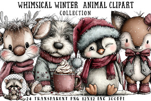 Whimsical Winter  Animal Clipart, an Illustration by OK Design