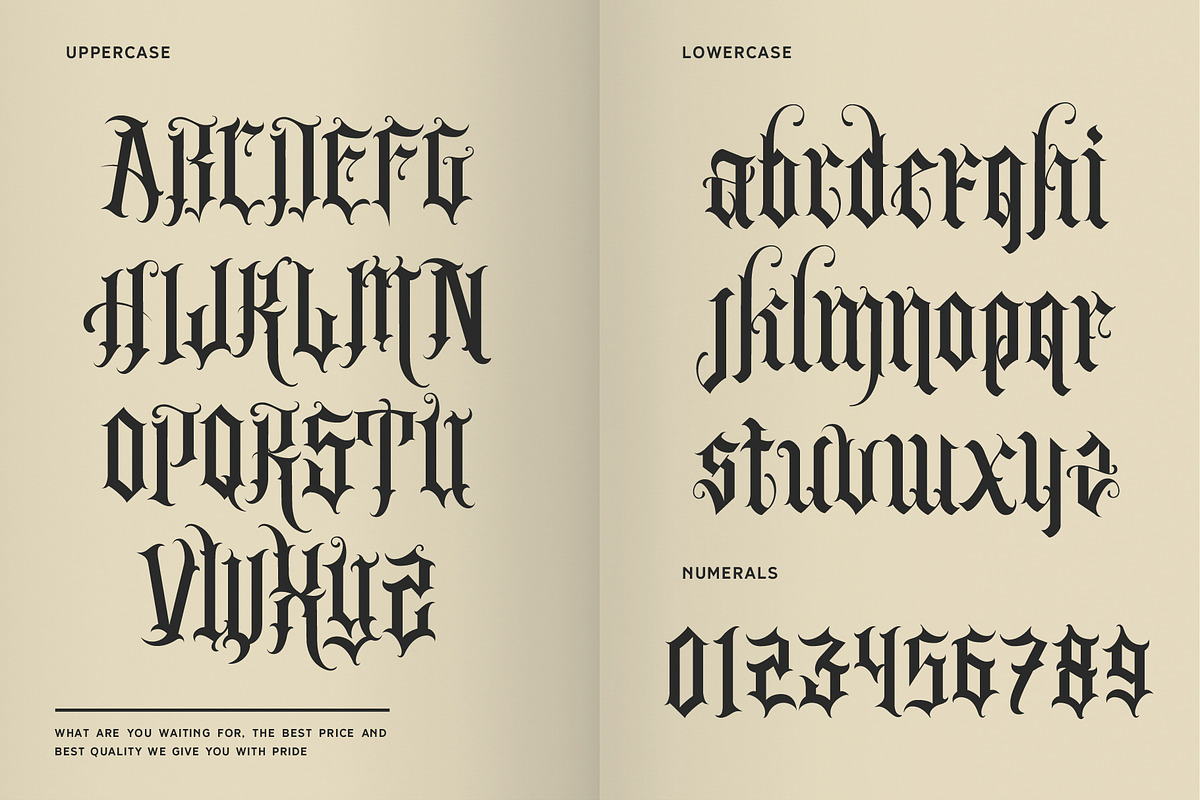 Black letter tattoo font preview 2