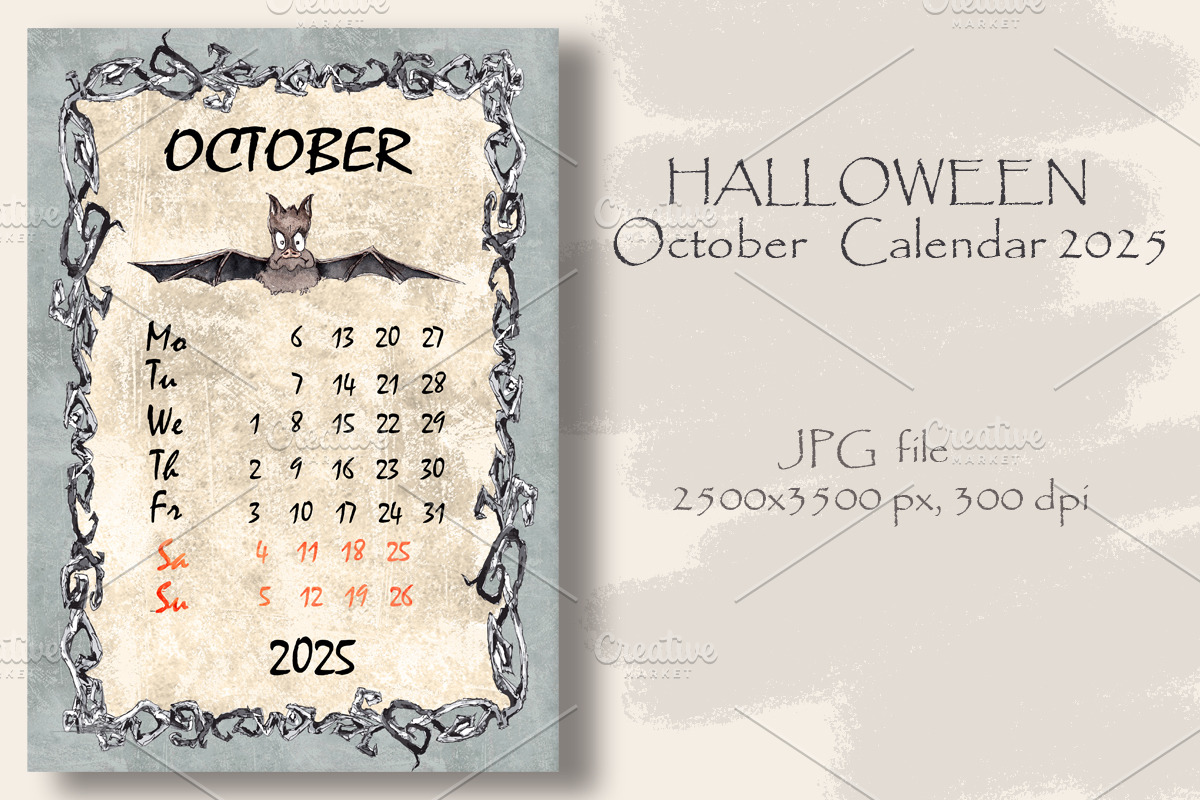 Halloween October Calendar 2025, a Background Graphic by Arevka