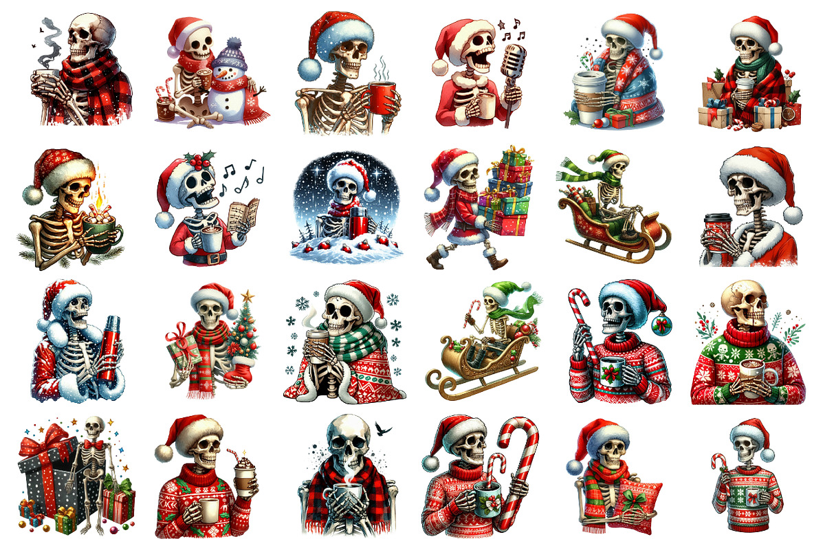 Christmas skeletons clipart bundle, an Illustration by SinaCreation (Photo 2 of 7)