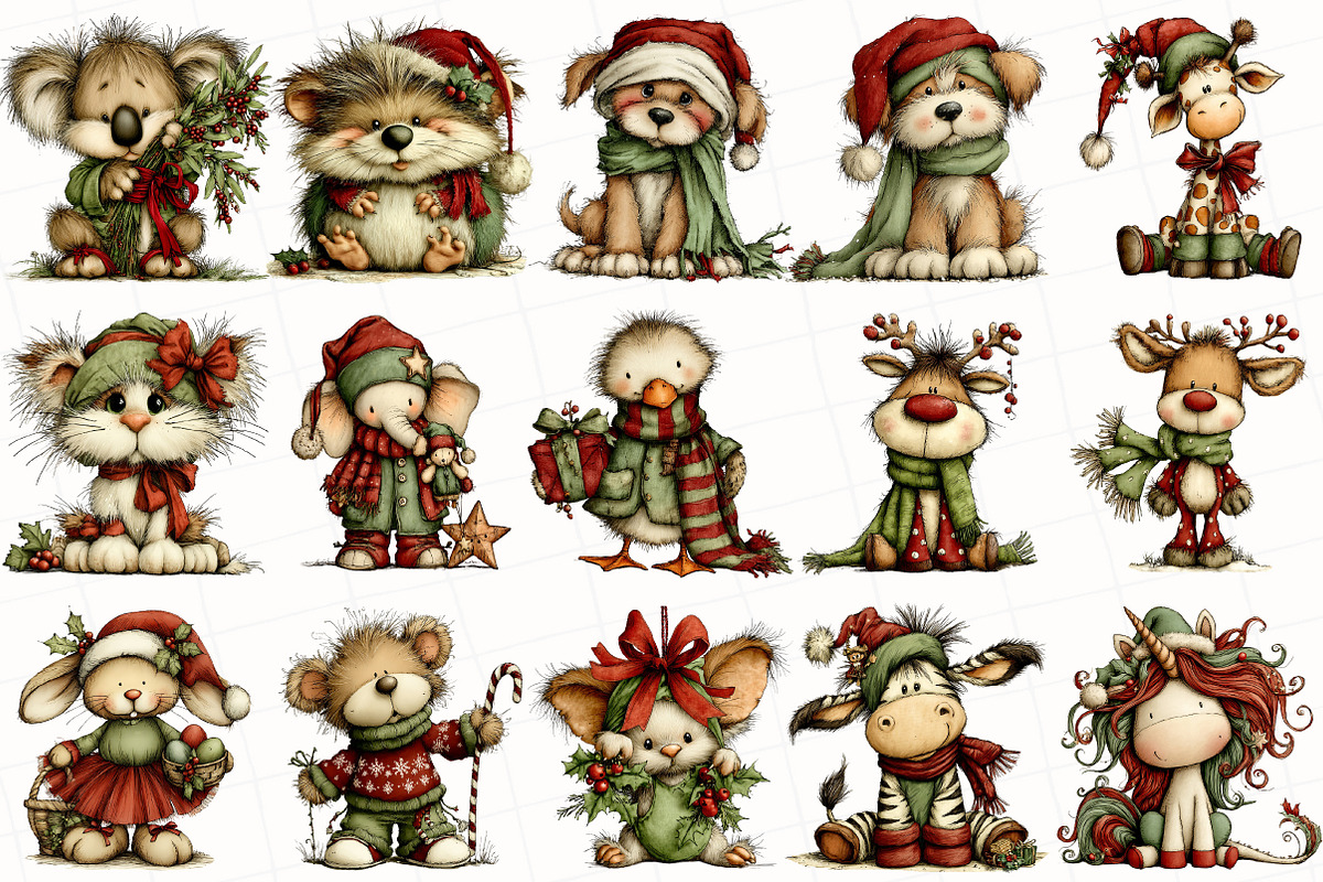 Whimsical Christmas Animals Clipart, an Illustration by OK Design (Photo 5 of 6)