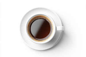 Top view of a white coffee cup on a saucer, a Food & Drink Photo by AlyaAnd