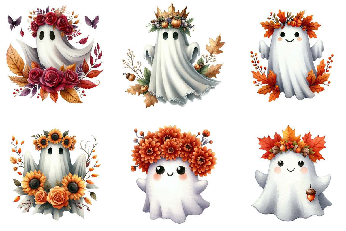 Ghost Autumn Crown Halloween Clipart, an Illustration by DreamArtGraphic (Photo 5 of 5)