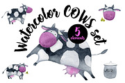 Watercolor Cows Set, an Animal Illustration by Bibela (Thumbnail 1 of 3)