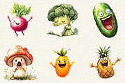 Funny Fruits & Vegetables Clipart, an Illustration by OK Design (Thumbnail 3 of 5)