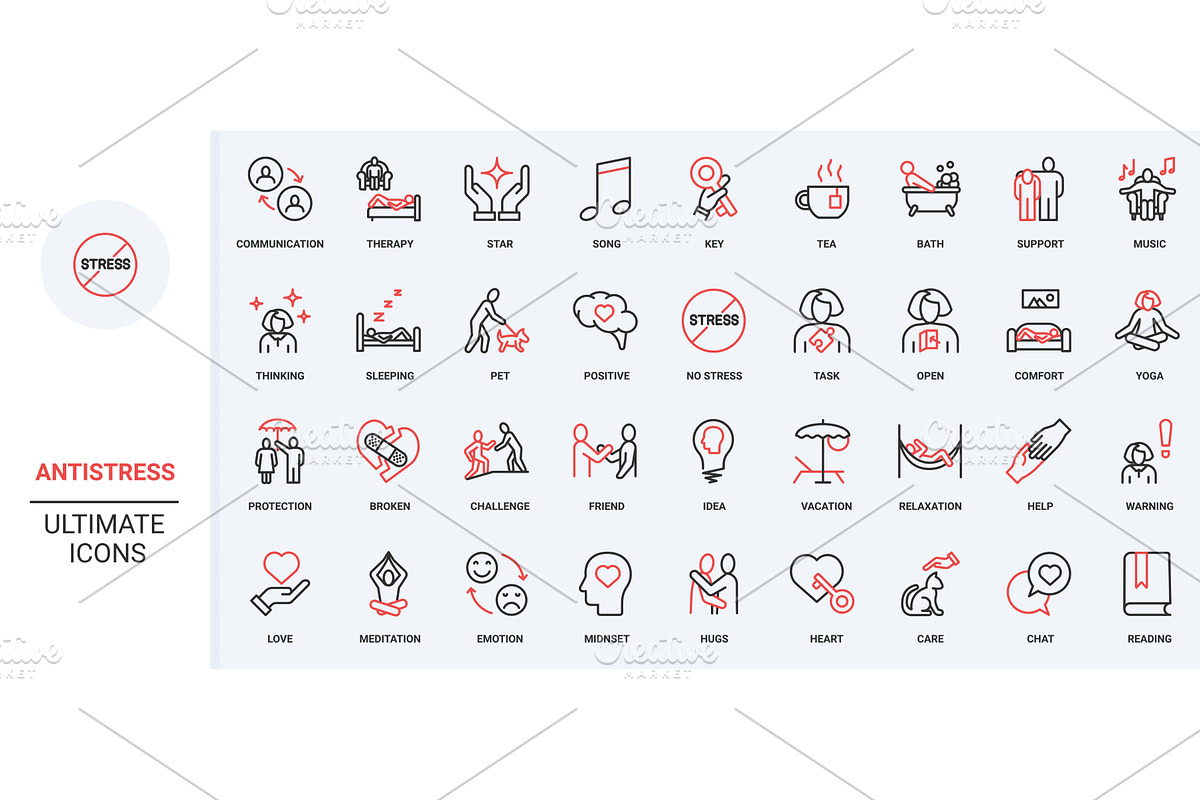 Stress therapy psychology icons, an Object Illustration by Lemberg Vector