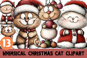Whimsical Christmas Cat Clipart, a Graphic by CitraGraphics