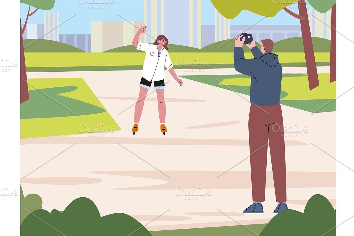 Man doing photo of girl roller, a Sport Illustration by Valerie Bodnar