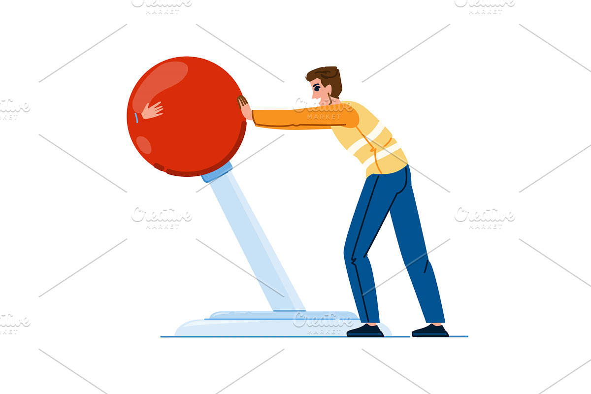 Worker pushing big red button, an Illustration by pikepicture
