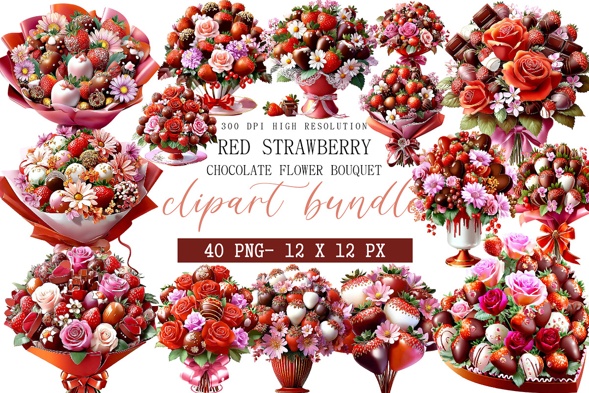 Red strawberry chocolate flower bouq, an Illustration by DreamArtGraphic (Photo 1 of 5)