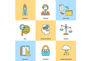Modern line icons set in flat design