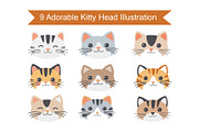 9 Adorable Kitty Head Illustration, an Illustration by jongcreative (Thumbnail 1 of 4)