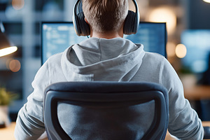 Young gamer wearing headphones, a Person Photo by MistyDay