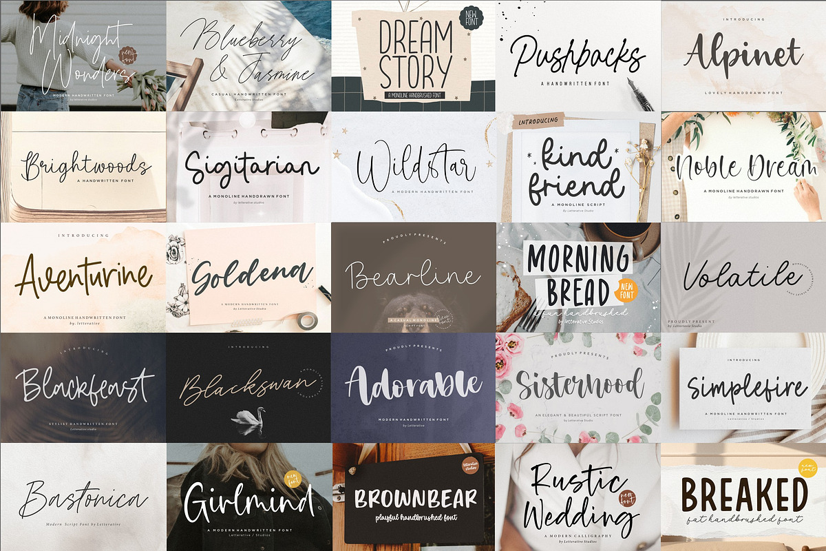 The ULTIMATE! 100 Font Bundle!, a Script Font by Letterative Studio (Photo 7 of 8)