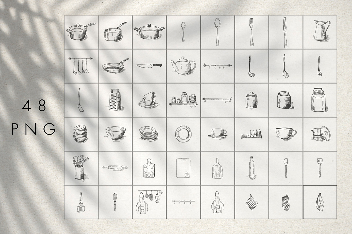 Kitchenware. Vector sketches., an Object Graphic by Canatic (Photo 5 of 10)