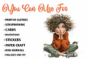 Whimsical Curly Girl Clipart Bundle, a Seasonal Illustration by CreationArt (Thumbnail 5 of 7)