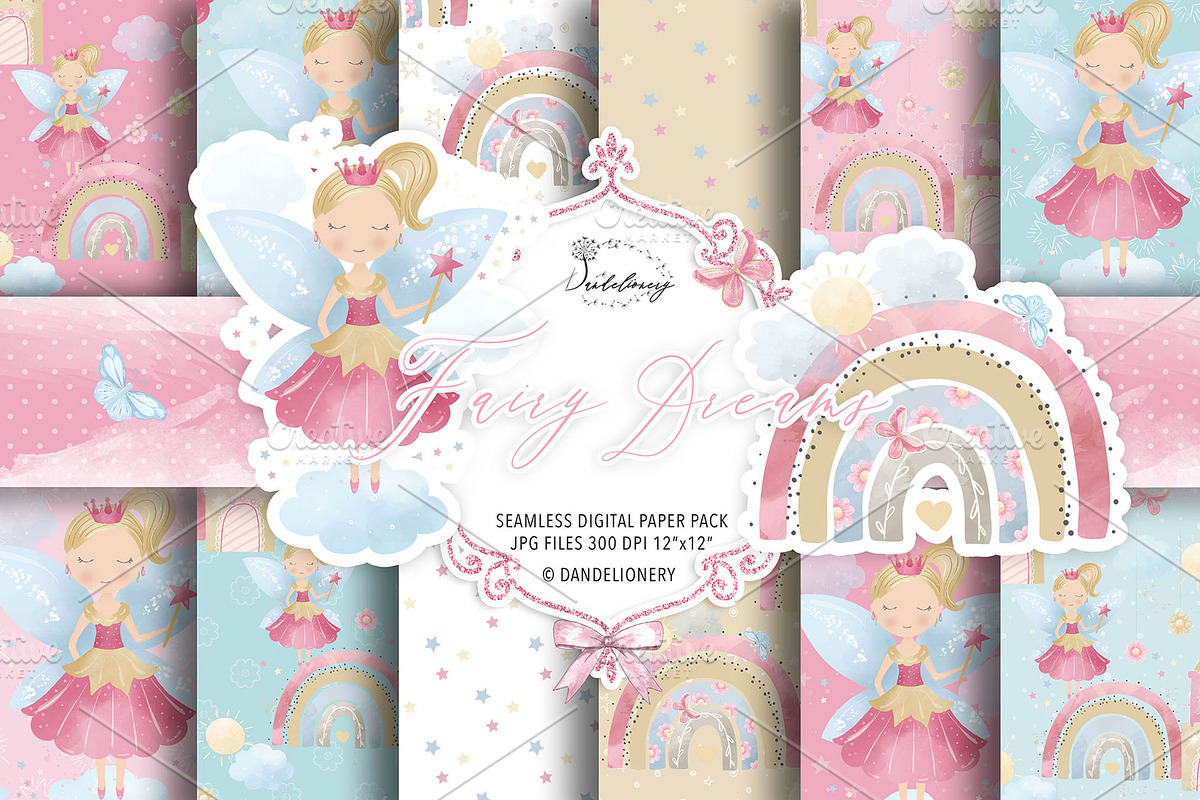 Fairy dreams digital paper pack, a Pattern Graphic by designloverstudio