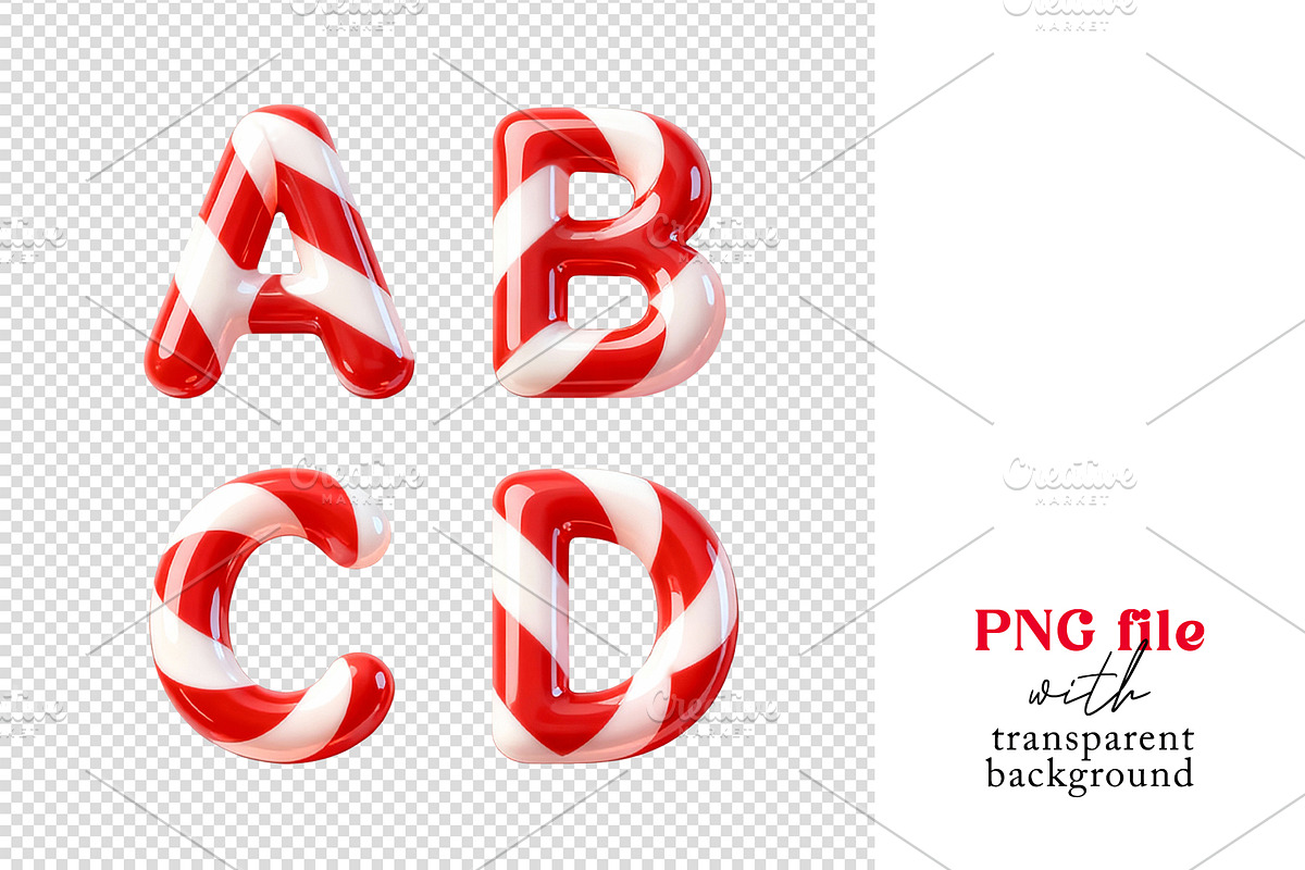 Christmas Candy Cane Alphabet, a Seasonal Illustration by Elen_Art (Photo 2 of 3)