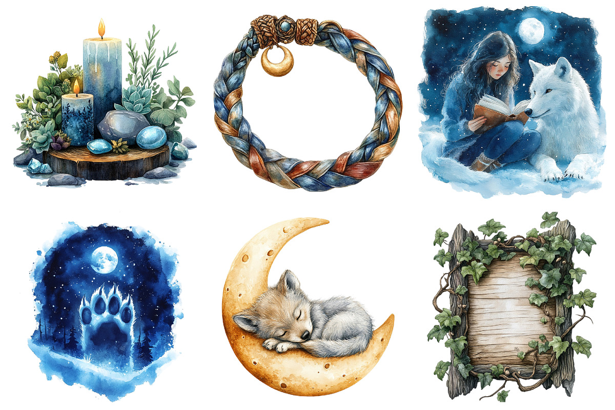 Watercolor Lunar Wolf Maiden Clipart, an Illustration by Daily.Designs (Photo 4 of 5)