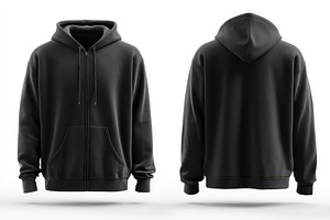 Black zip-up hoodie mockup front and, a Background Photo by Pixeness Studio